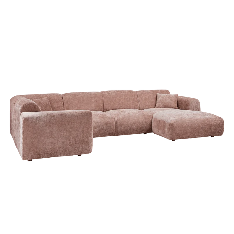 Cloud-Ecksofa links, gewebtes Chenille, taupe/rosa