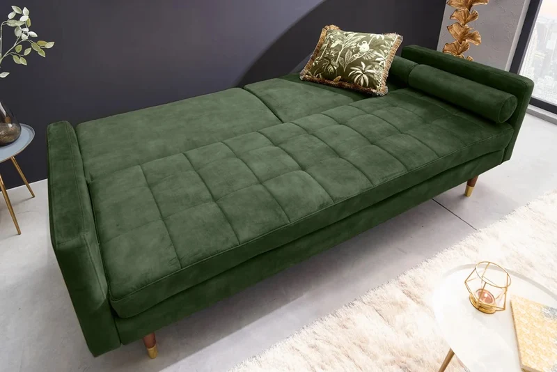 Elegantes Schlafsofa DIVANO 196cm grün Mikrovelours 3-Sitzer