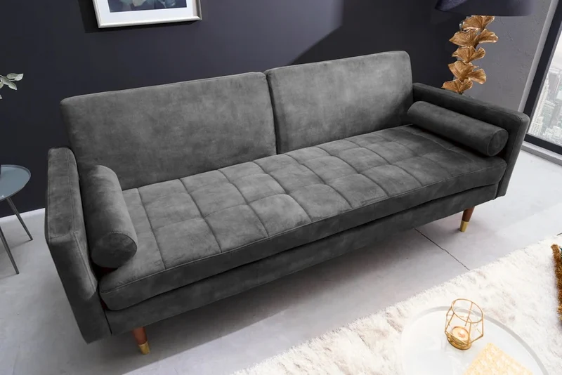 Elegantes Schlafsofa DIVANO 196cm grau Mikrovelours 3-Sitzer