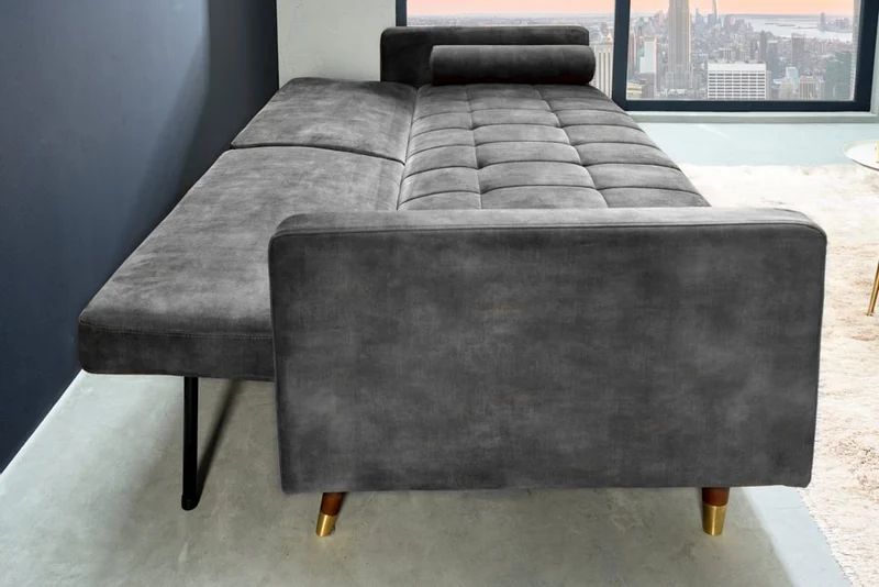 Elegantes Schlafsofa DIVANO 196cm grau Mikrovelours 3-Sitzer