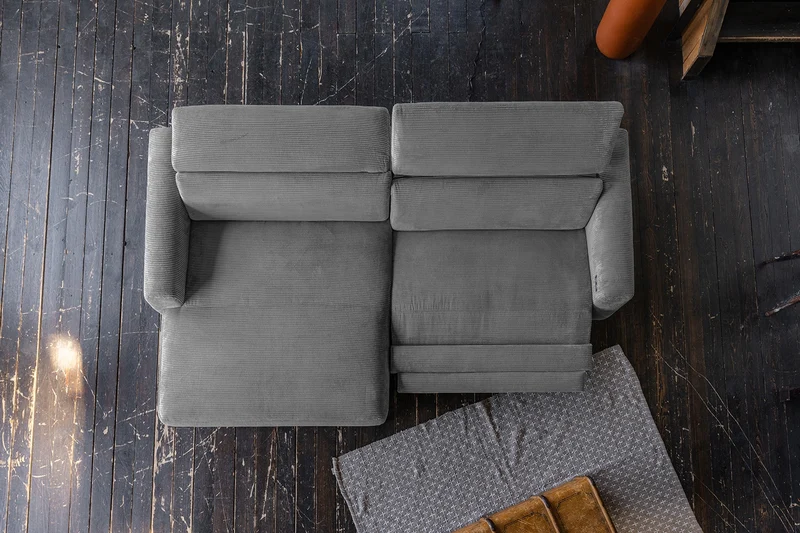 KAWOLA Sofa LAISKA Ecksofa Relaxfunktion teilmotorisch Cord grau