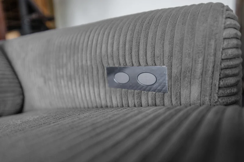 KAWOLA Sofa LAISKA Ecksofa Relaxfunktion teilmotorisch Cord grau