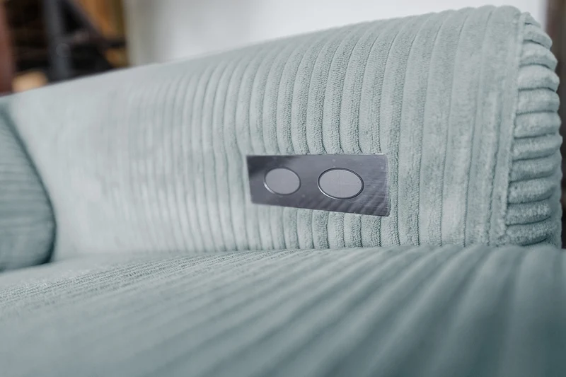 KAWOLA Sofa LAISKA Ecksofa Relaxfunktion teilmotorisch Cord hellblau
