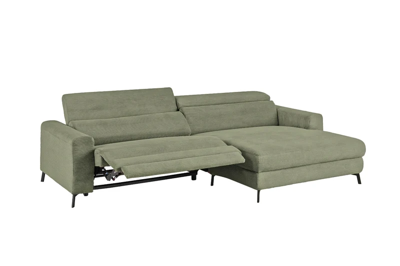 KAWOLA Sofa LAISKA Ecksofa Relaxfunktion teilmotorisch Cord olivgrün