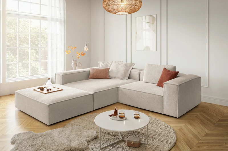 KAWOLA Sofa CARMO Ecksofa Stoff weiß