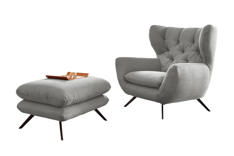 KAWOLA Sessel CHARME Hochlehnsessel Cord hellgrau