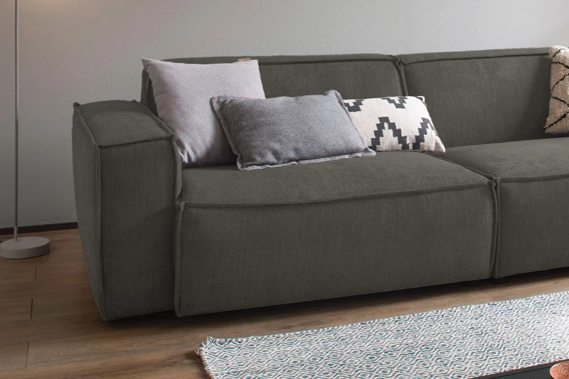 KAWOLA Sitzgruppe SAMU 3-Sitzer 2-Sitzer Chenille-Stoff grau