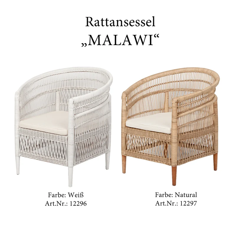 Rattan-Sessel MALAWI Natural inkl. Sitzkissen