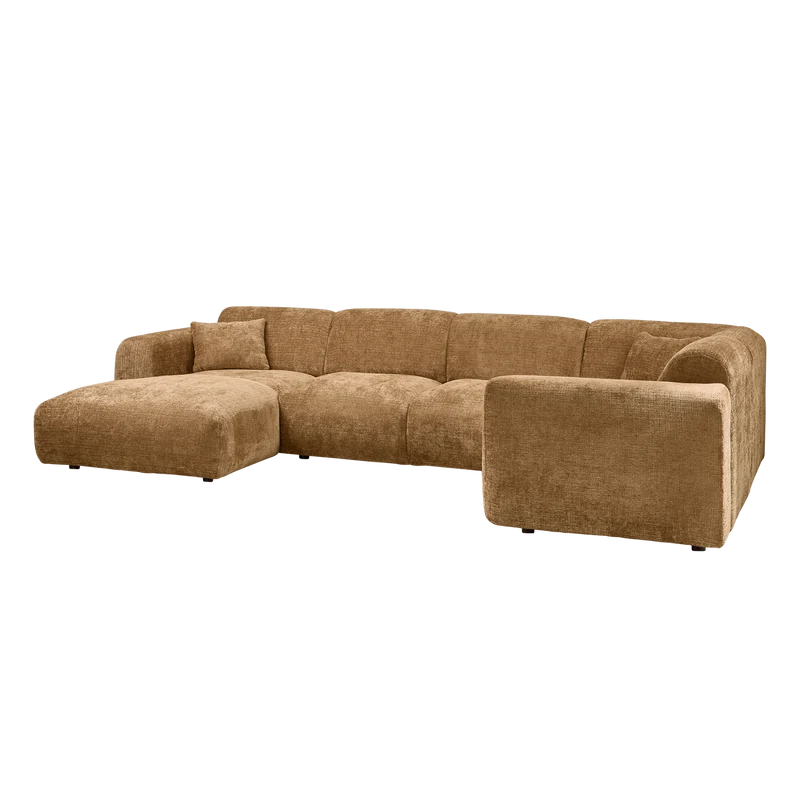 Cloud-Ecksofa rechts, gewebtes Chenille, honiggelb
