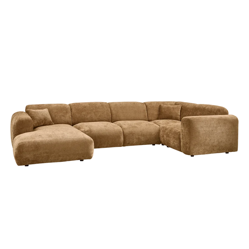 Cloud-Ecksofa rechts, gewebtes Chenille, honiggelb