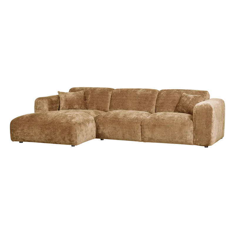 Cloud-Chaiselongue, links, Chenille, honiggelb
