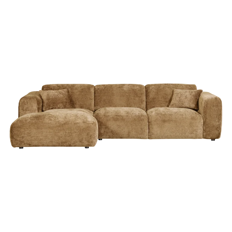 Cloud-Chaiselongue, links, Chenille, honiggelb