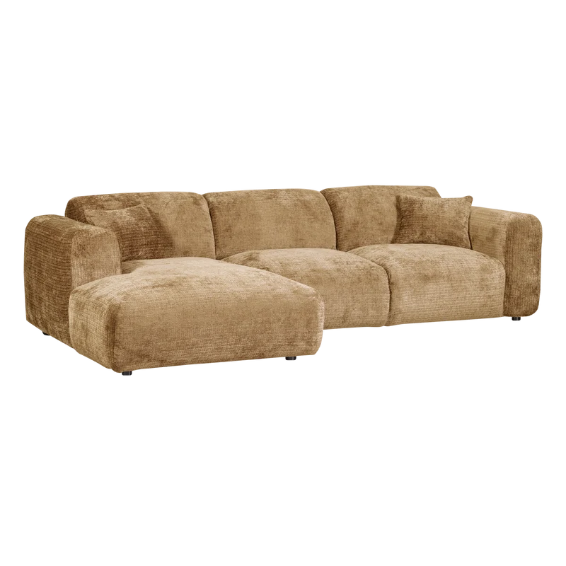 Cloud-Chaiselongue, links, Chenille, honiggelb