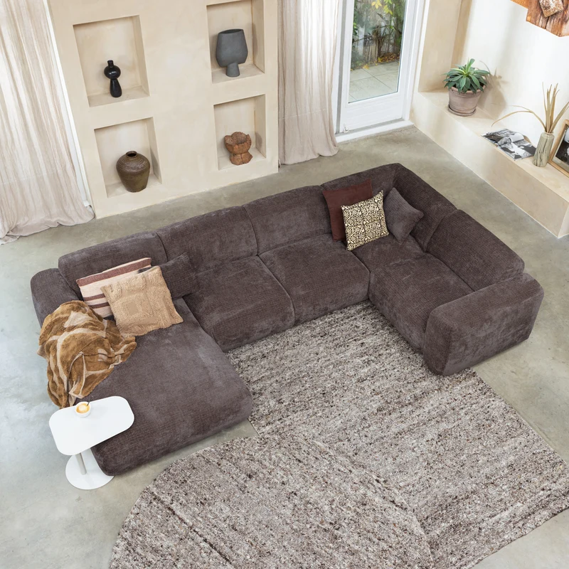 Cloud-Ecksofa rechts, aus gewebtem Chenille, warmes Braun