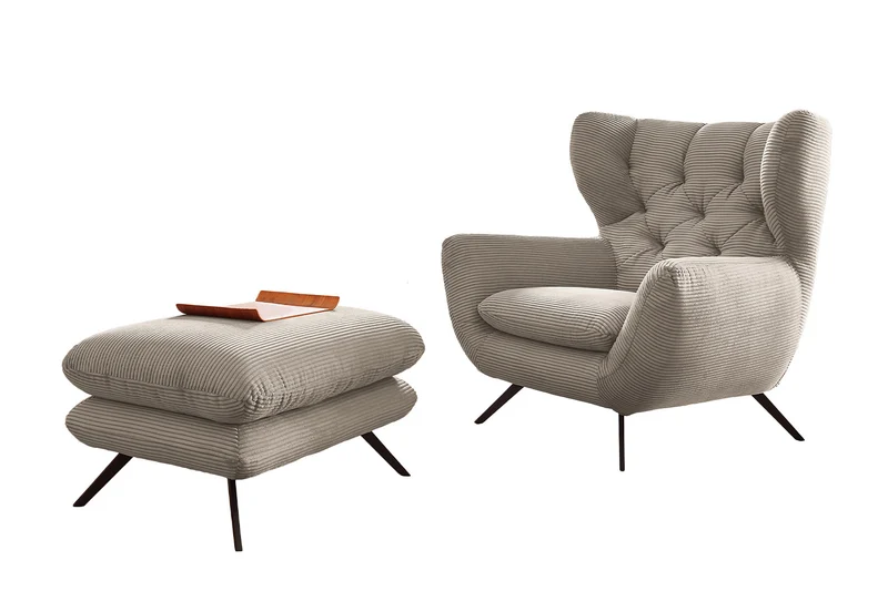 KAWOLA Sessel CHARME Hochlehnsessel Cord steingrau