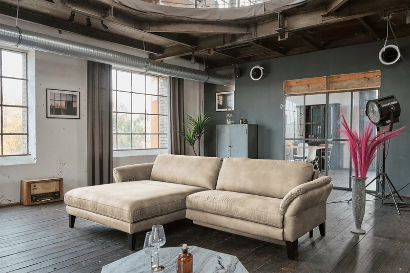 KAWOLA Sofa MALTA Ecksofa Stoff beige