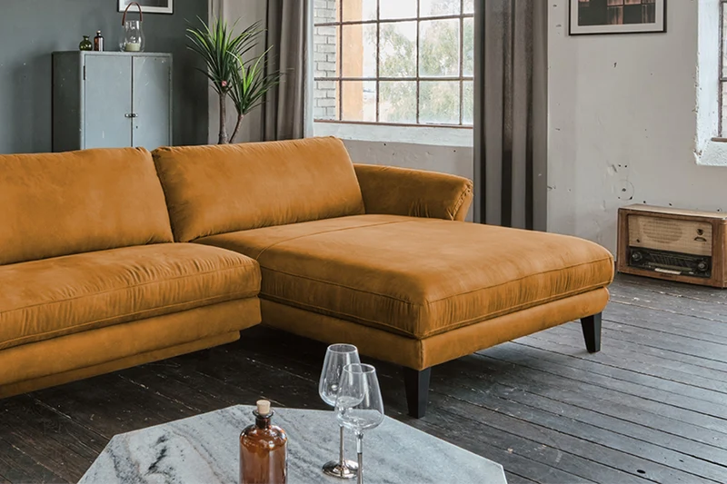 KAWOLA Sofa MALTA Ecksofa Stoff cognac