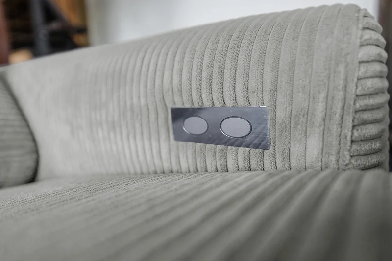 KAWOLA Sofa LAISKA Ecksofa Relaxfunktion teilmotorisch Cord hellgrau