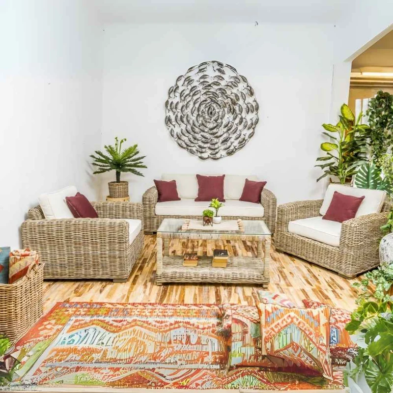 Gemütliches 3-Sitzer Lounge Sofa LIVING Rattan in Grey ca. 200cm