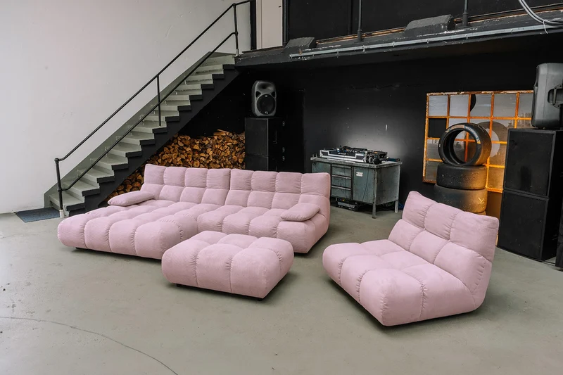 KAWOLA Sitzgruppe VIVIEN Ecksofa Drehsessel Hockerbank Feincord rosa