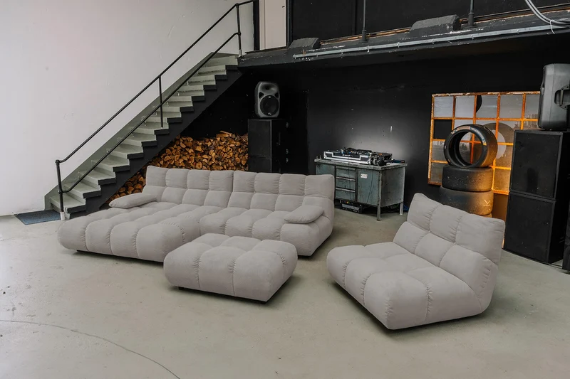 KAWOLA Sitzgruppe VIVIEN Ecksofa Drehsessel Hockerbank Feincord grau