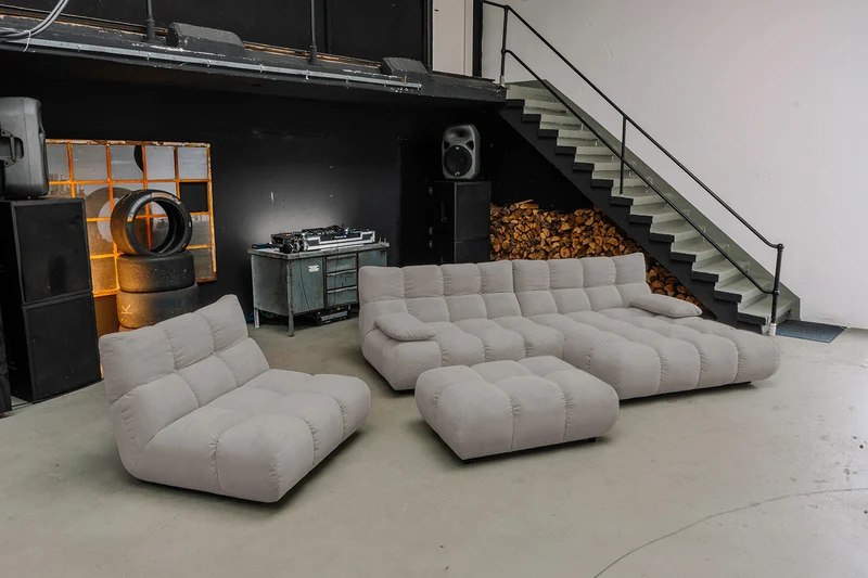 KAWOLA Sitzgruppe VIVIEN Ecksofa Drehsessel Hockerbank Feincord grau