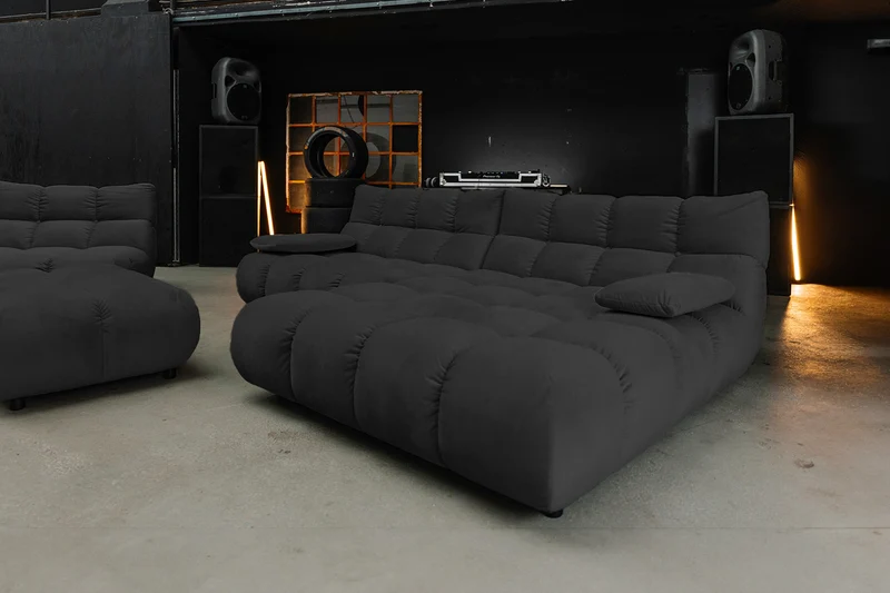 KAWOLA Sitzgruppe VIVIEN Ecksofa Drehsessel Hockerbank Velvet schwarz