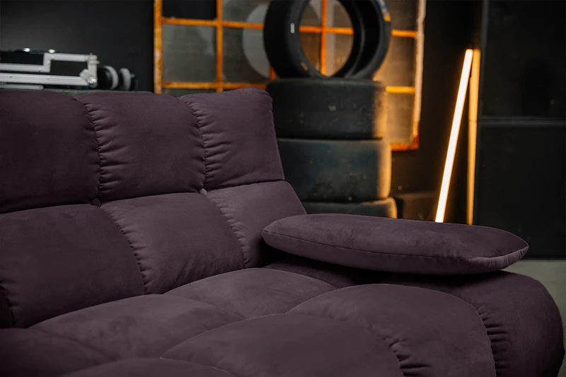KAWOLA Sitzgruppe VIVIEN Ecksofa Drehsessel Hockerbank Velvet purple