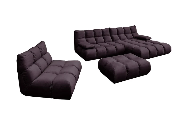 KAWOLA Sitzgruppe VIVIEN Ecksofa Drehsessel Hockerbank Velvet purple