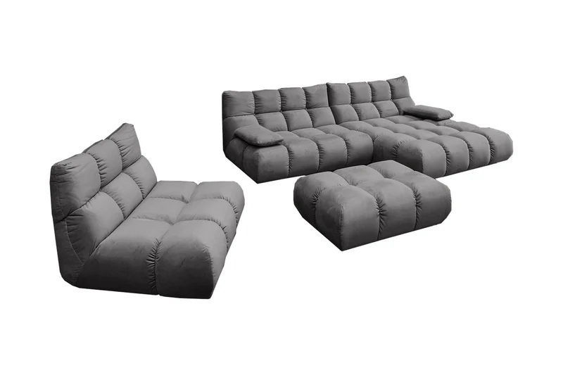 KAWOLA Sitzgruppe VIVIEN Ecksofa Drehsessel Hockerbank Velvet stone