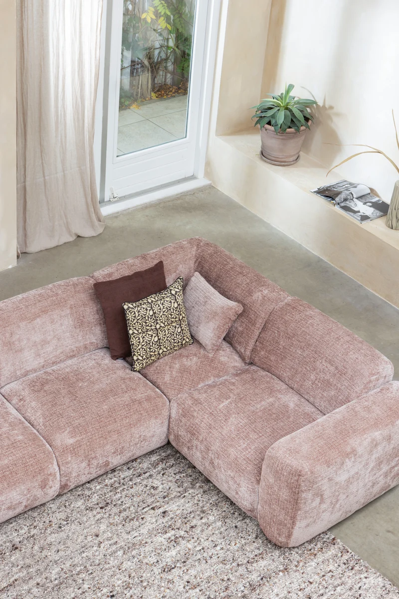 Cloud-Ecksofa rechts, gewebtes Chenille, taupe/rosa