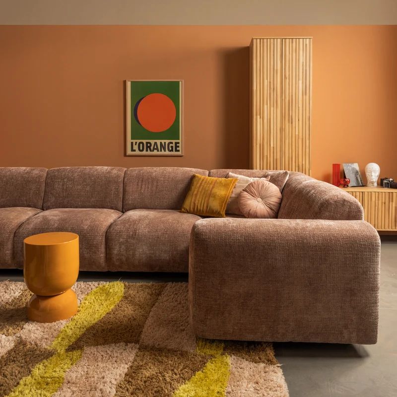Cloud-Ecksofa rechts, gewebtes Chenille, taupe/rosa