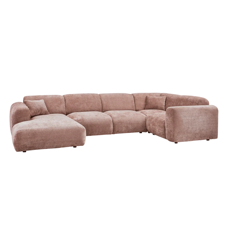 Cloud-Ecksofa rechts, gewebtes Chenille, taupe/rosa