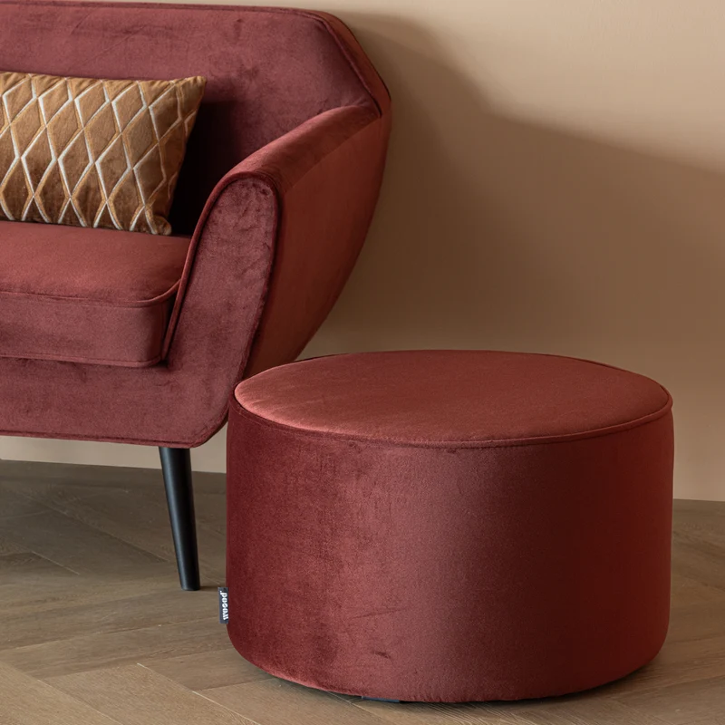Sara hocker 36xø60 cm niedrig samt bordeauxrot
