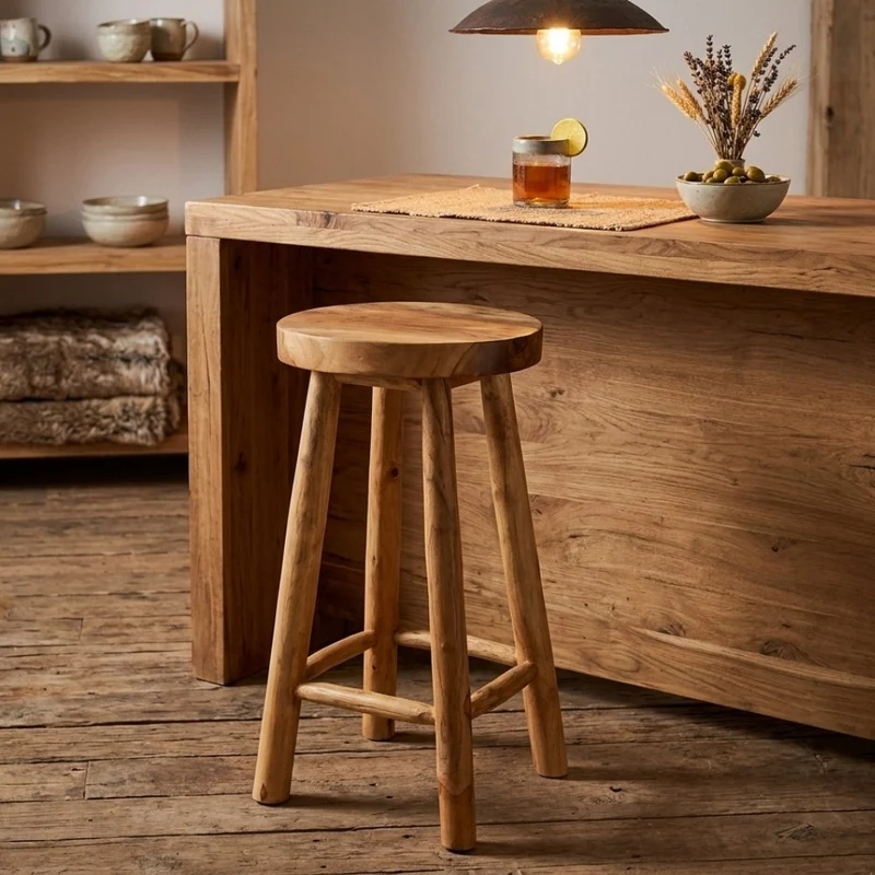 Teak Barhocker BARRA H75cm Natural Massivholz Handarbeit