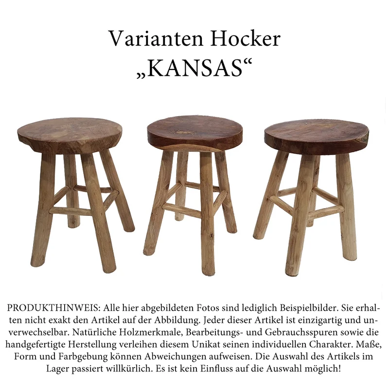 Teak Hocker KANSAS Natural 45cm Beistelltisch Sitzhocker