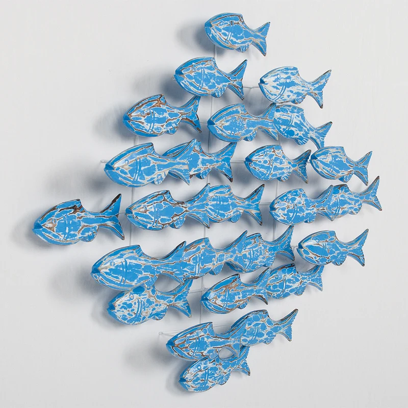 Wand-Deko IKAN Blue Wash ca. 80x80cm Albasia Holz Fische