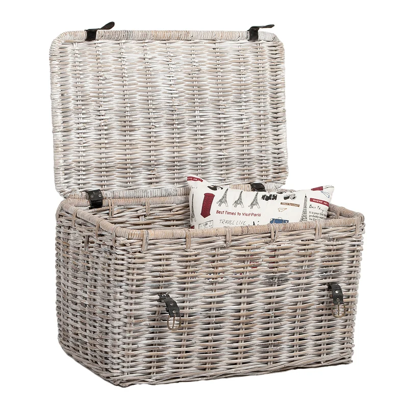 Rattan Truhe RESSY White Wash ca.80cm Couchtisch