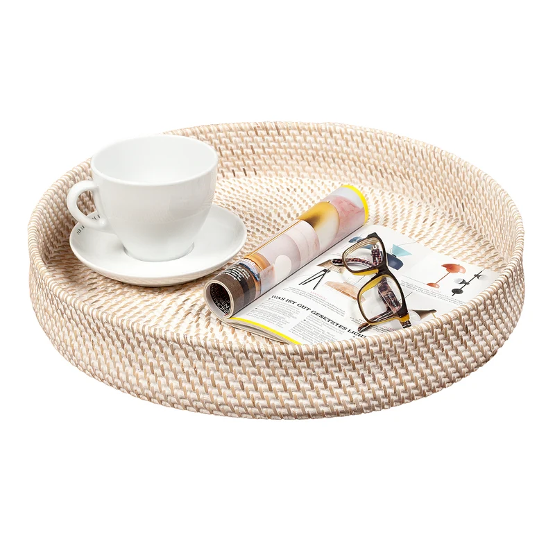 Traditionelles Tablett LOMBOK aus Ketak White Wash 40cm Handarbeit