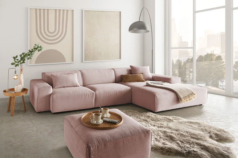 KAWOLA Sofa RANI Ecksofa Cord rosa