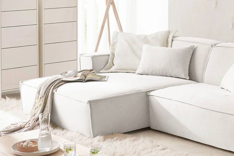 KAWOLA Sofa SAMU Ecksofa Feincord weiß