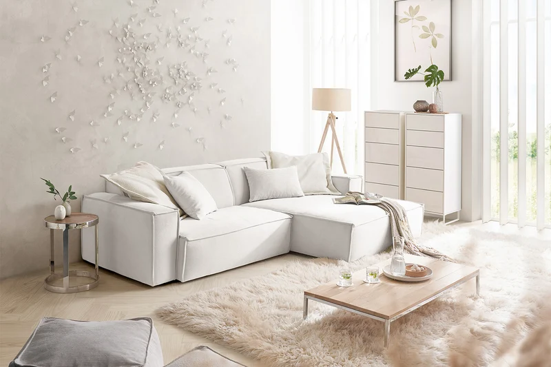 KAWOLA Sofa SAMU Ecksofa Feincord weiß