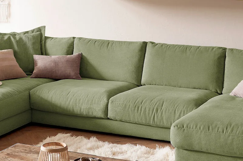 KAWOLA Sofa MADELINE Wohnlandschaft U-Form Cord olivgrün