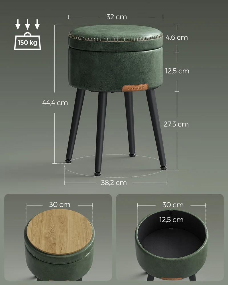 Runder Aufbewahrungshocker – Mit Deckel & Stauraum – 44 cm hoch – Bis zu 150 kg belastbar – EKHO Kollektion