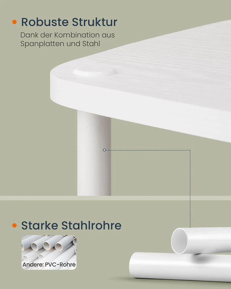 TV-Schrank 110 cm – Weiß – 3 Ebenen – Werkzeuglose Montage – Mit Stoffschublade – Tragkraft bis 98 kg
