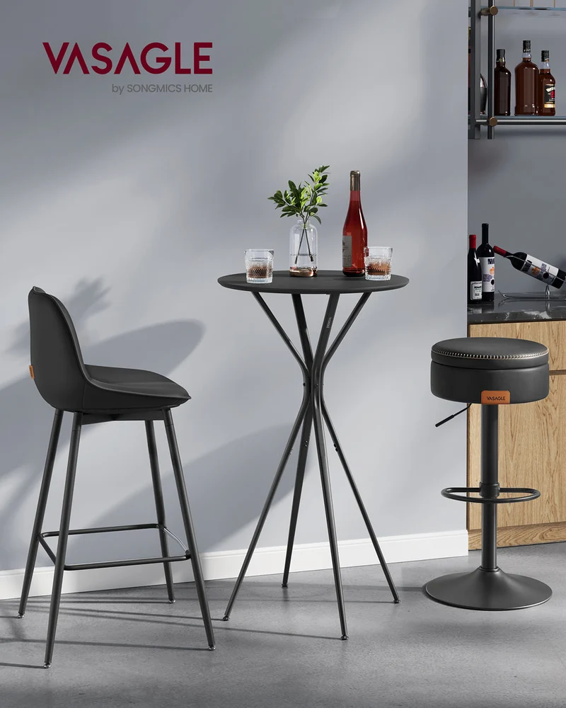 Schwarzer Stehtisch mit X-Beinen – 60 x 60 x 105 cm – Metallgestell – MDF-Tischplatte – Bis 50 kg belastbar