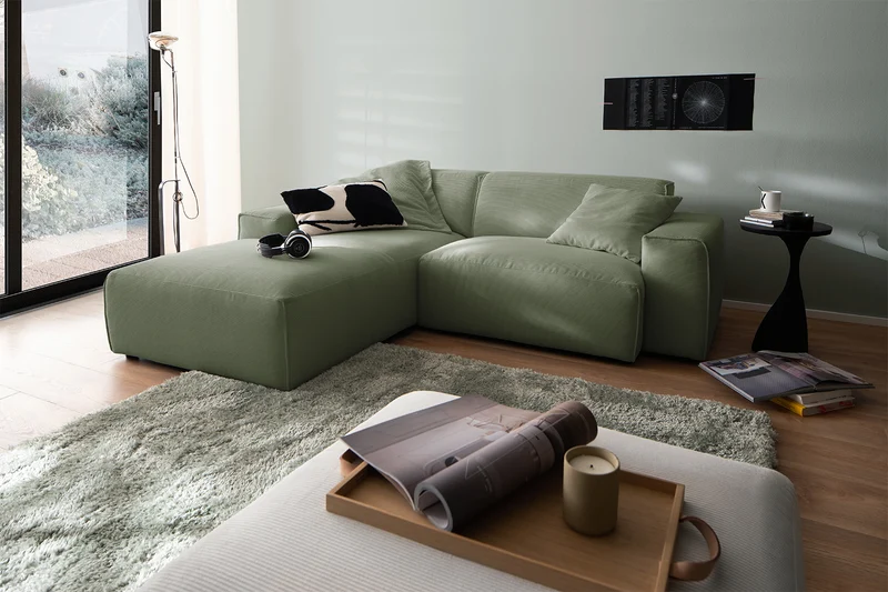 KAWOLA Sofa RANI Ecksofa Feincord olivgrün