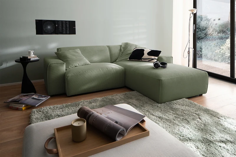 KAWOLA Sofa RANI Ecksofa Feincord olivgrün