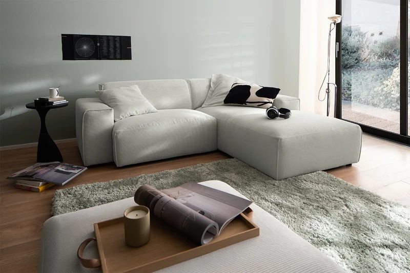 KAWOLA Sofa RANI Ecksofa Feincord silber