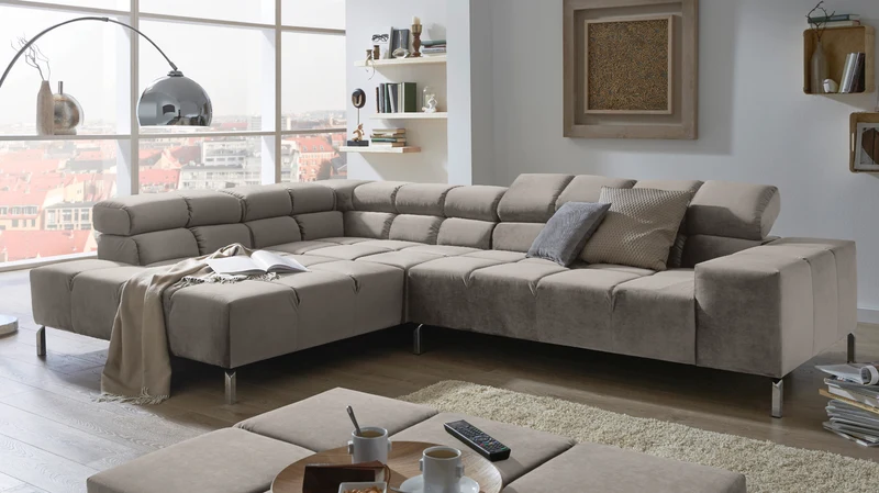 KAWOLA Sofa NELSON Ecksofa Velvet silber